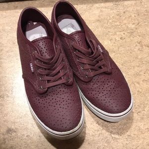 Women’s vans with keyhole cutout pattern. Maroon.